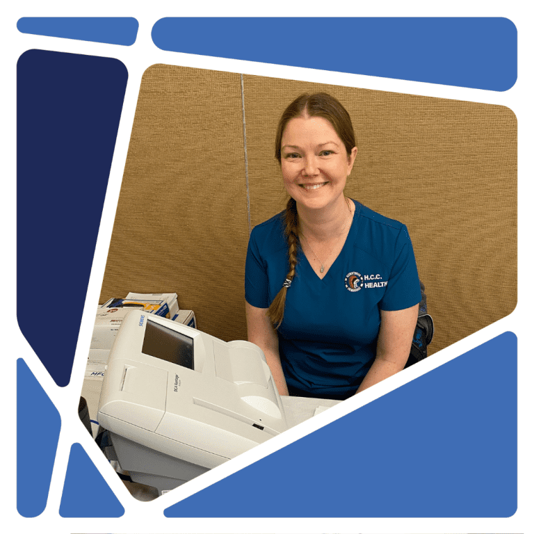 Nurse sitting and smiling