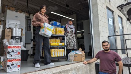 People picking up donations